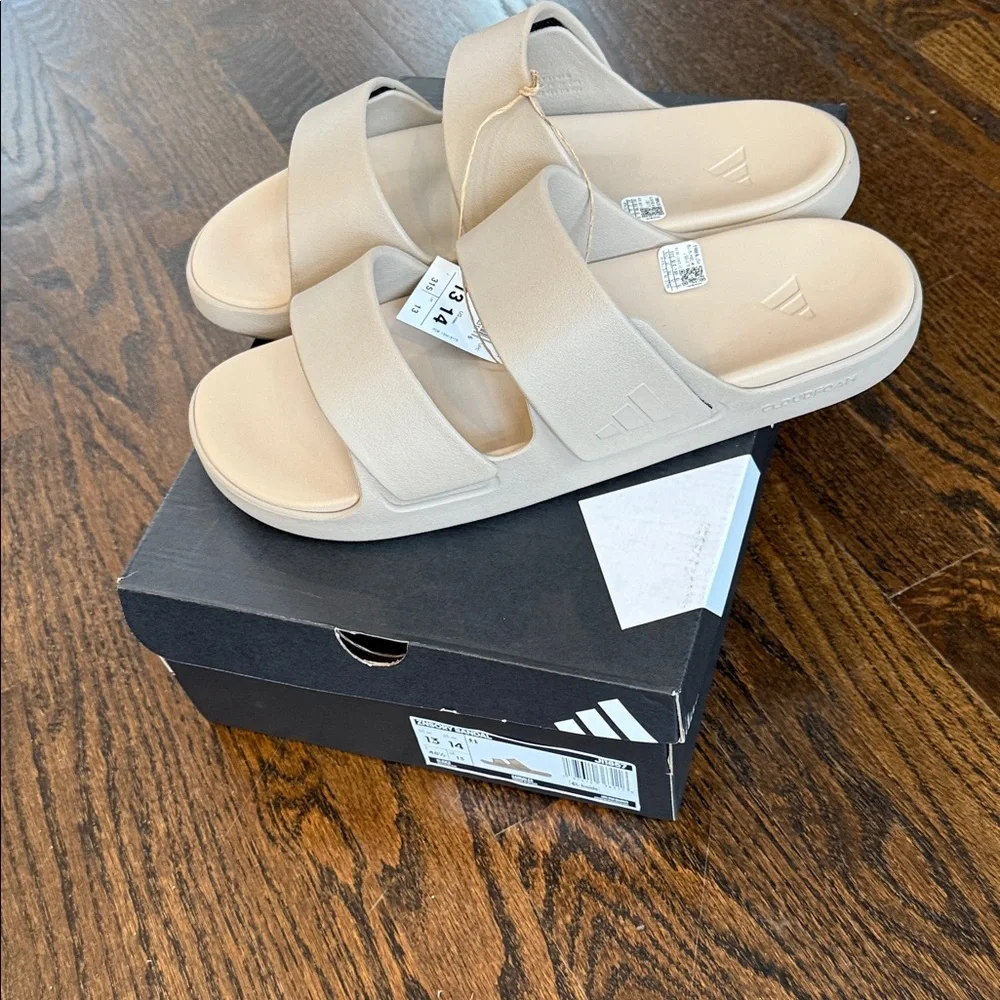 Adidas Beige Slide Sandals Mens 13 NEW cloud foam - Picture 2 of 2